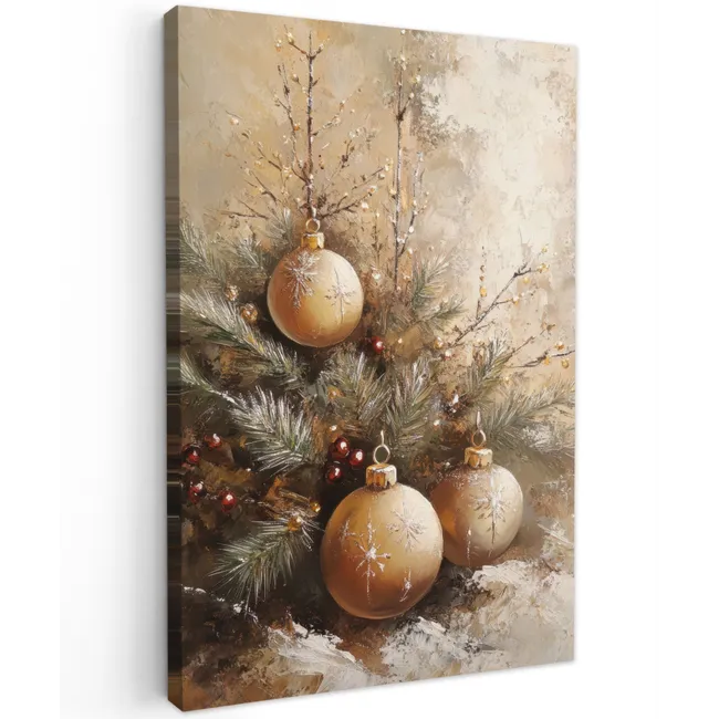 Kerst - Kerstballen - Beige - Goud canvas 2cm klein -z3d