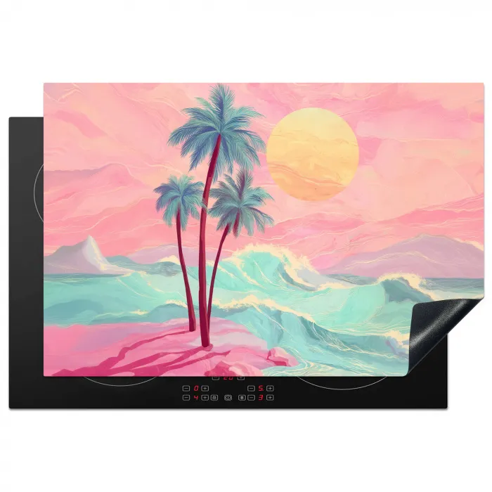 Palmbomen - Golven - Zee Inductie beschermer vinyl 3mm klein -3d