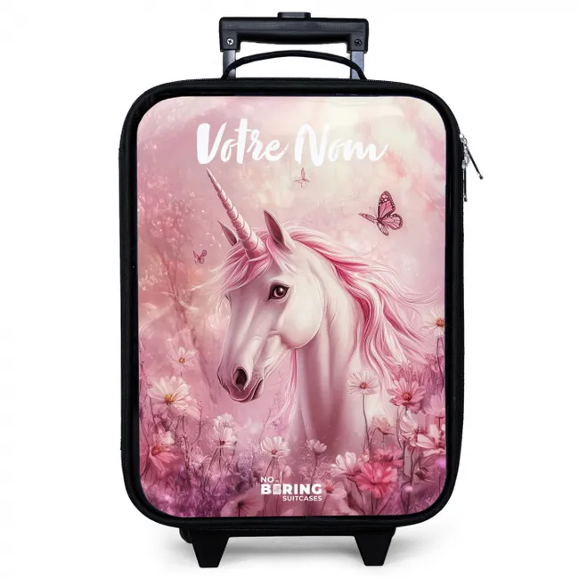 Valise enfant avec votre nom - Licorne - Rose - Papillon - Fleurs
