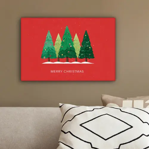 Minimalistisch - Kerstbomen - Rood - Sneeuw canvas 2cm klein -sfeer3