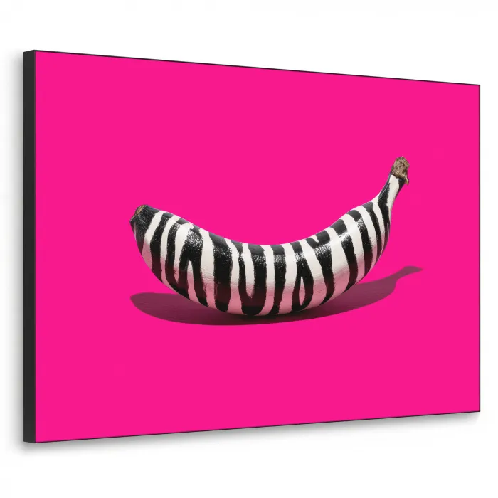 Banaan - Zebraprint - Roze Textielframe zwart klein -3d