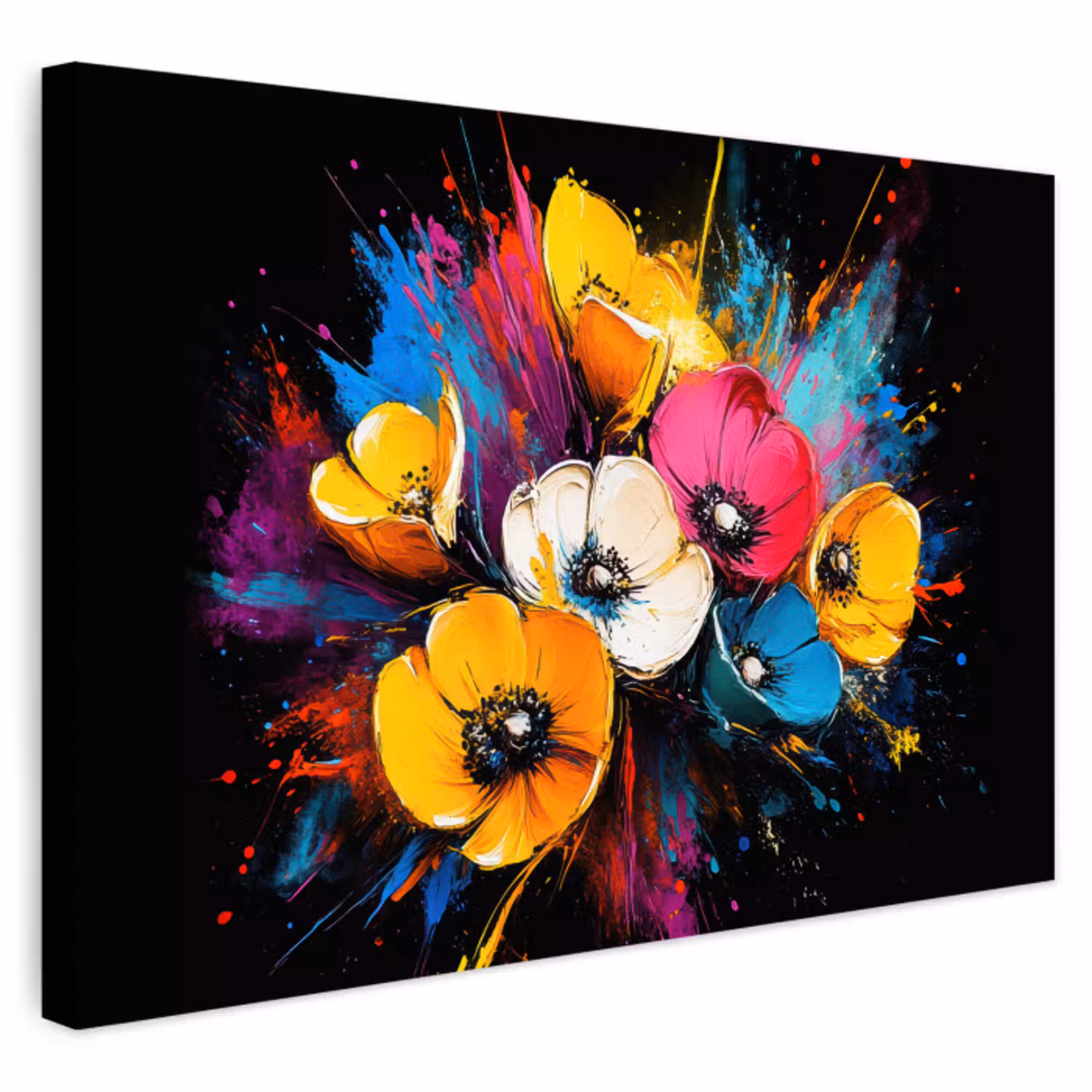 Bloemen - Kleurrijk - Graffiti - Modern - Boeket Tuinposter op houten frame 2 cm dik klein -3d