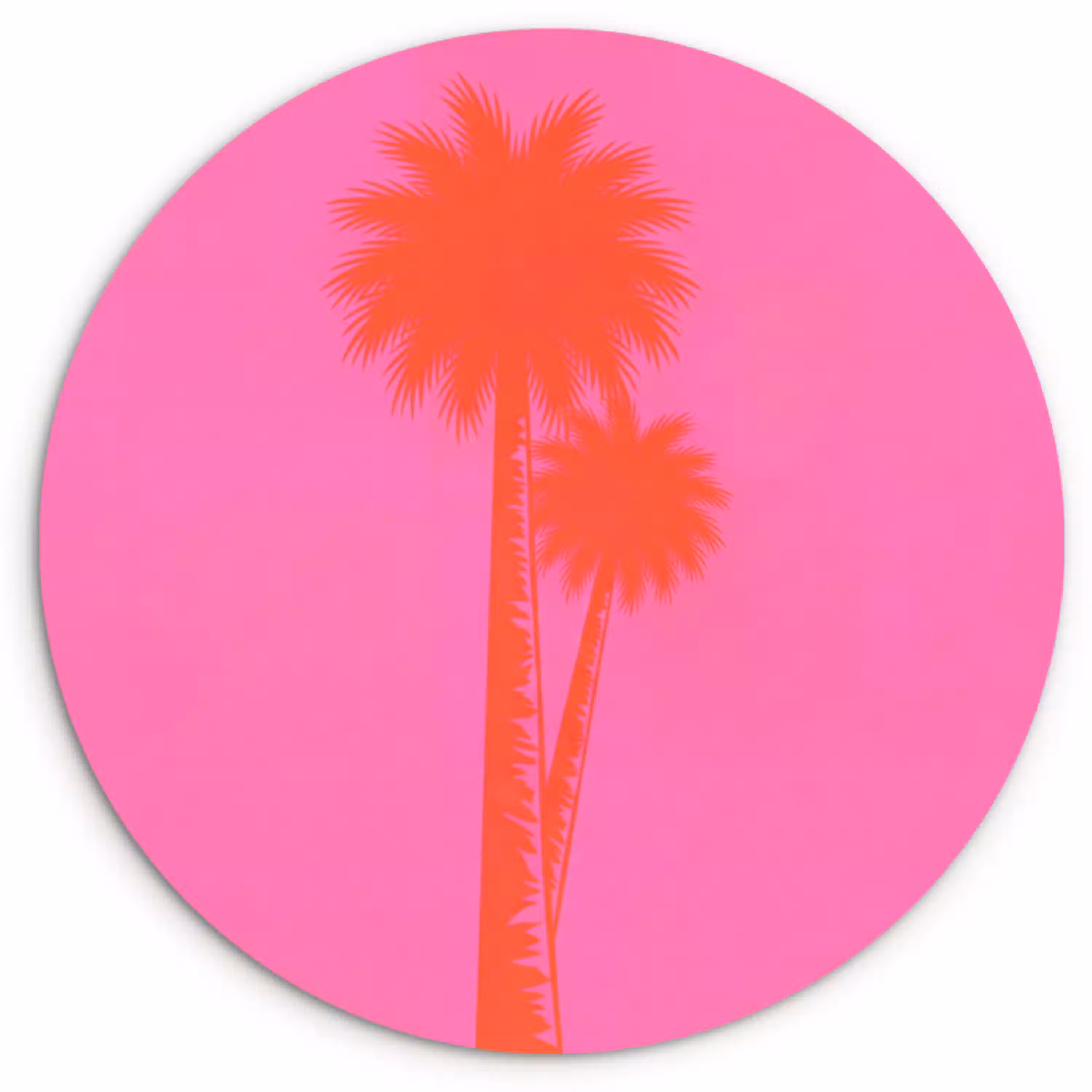 Palmbomen - Modern - Roze Wandcirkel kunststof plaat 5mm dik klein -3d