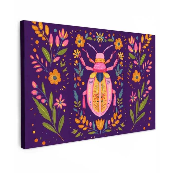 Kever - Felgekleurd - Bloemen - Bladeren canvas 2cm klein -z3d