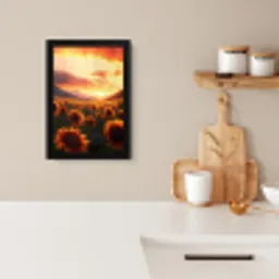 Zonnebloemen - Zonsondergang - Landschap KitchenYeah - Keuken - Fotolijst klein -sfeer1