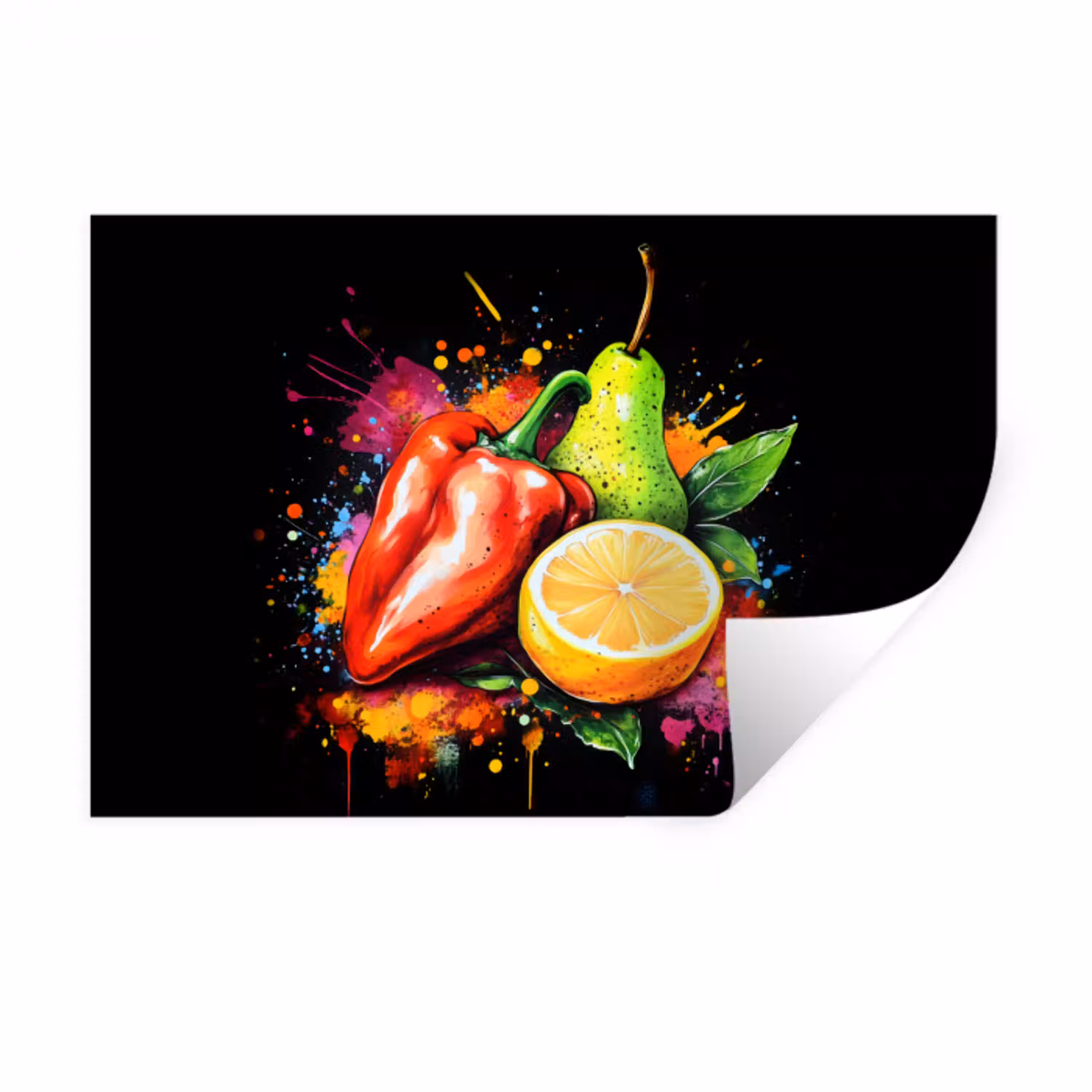 Paprika - Peer - Citroen - Graffiti - Verf - Abstract Muursticker klein -3d