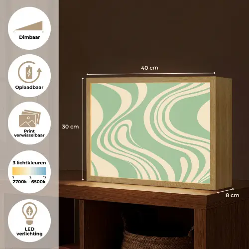 Golvende lijnen - Mintgroen - Dansende vormen Light Box met batterij (Wandlamp) middel -USP_websiteoverzichtNL