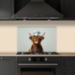 Schotse Hooglander - Bruin - Hoorns - Kokskleding keuken achterwand spatscherm klein -sfeer1