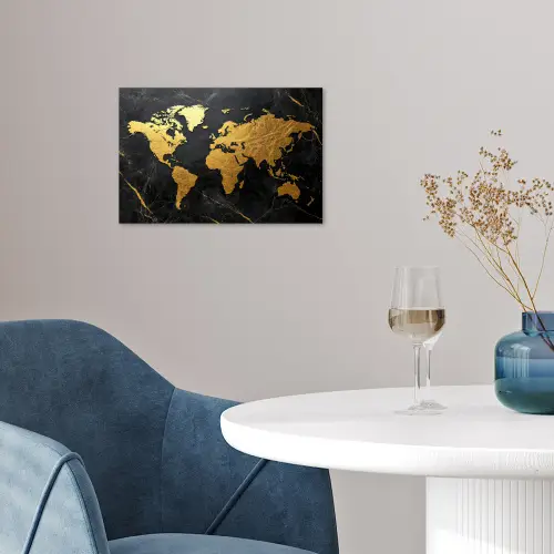 Wereldkaart - Goud - Marmer poster papier klein -sfeer3