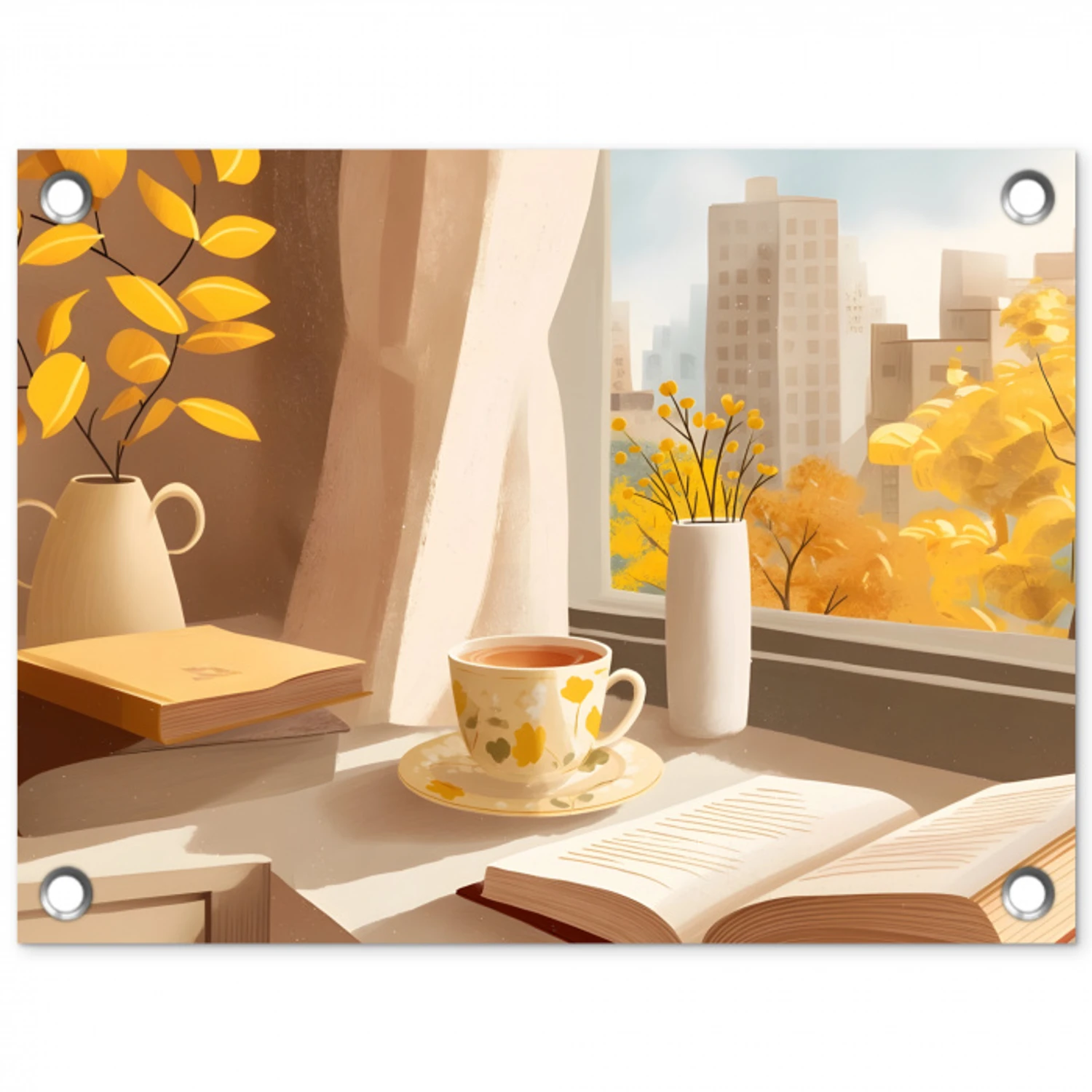 Thee - Boek - Thee - Herfst tuinposter los doek klein -3d