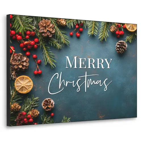 Merry Christmas - Blauw - Kerst - Winter Textielframe zwart klein -3d