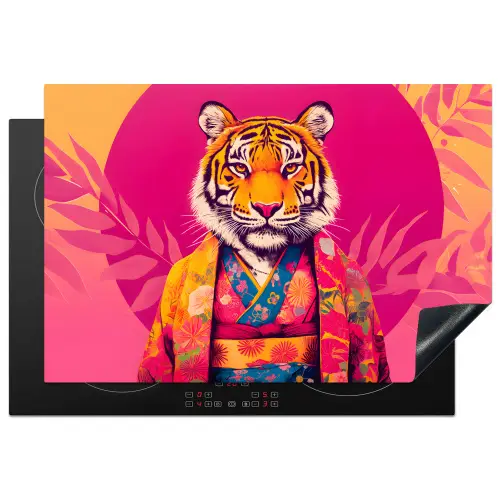 Tijger - Kimono - Planten - Roze Inductie beschermer vinyl 3mm klein -3d