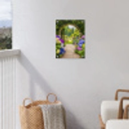 Doorkijk - Poort - Hortensia - Bloementuin tuinposter los doek klein -sfeer8