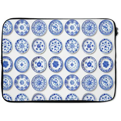 Borden - Bloemen - Patroon - Blauw laptophoes neopreen klein 279 -zkaufland3dotto