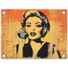 Retro - Vrouw - Koptelefoon - Oranje tuinposter los doek klein -3d