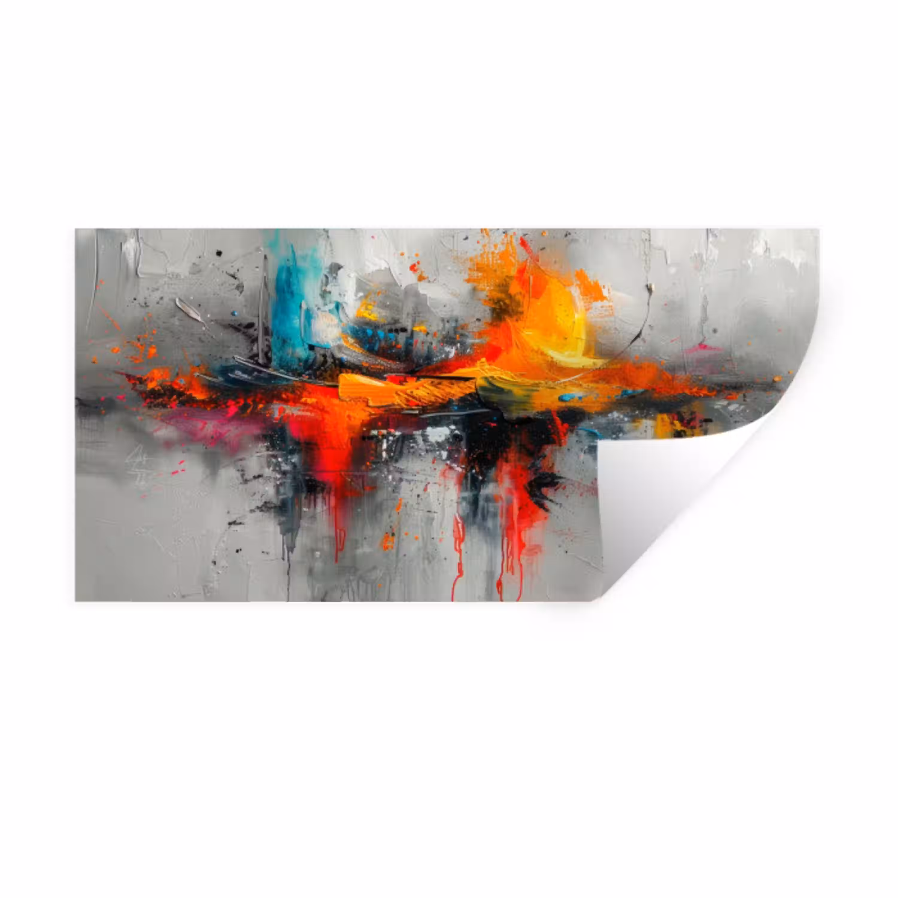 Moderne kunst - Oranje - Grijs - Abstract Muursticker klein -3d