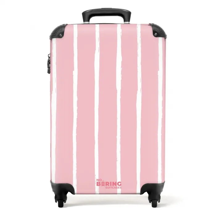 Witte penseelstrepen op roze achtergrond NBS - Handbagage koffer - Kinderen Unisex middel -productfoto_recht