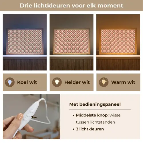 Bloemvormen - Patroon - Roze - Vintage Light Box met kabel (Wandlamp) klein -USP_lichtkleurNL