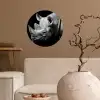 Dieren - Neushoorn - Zwart - Wit - Portret Wandcirkel behangsticker klein -sfeer1