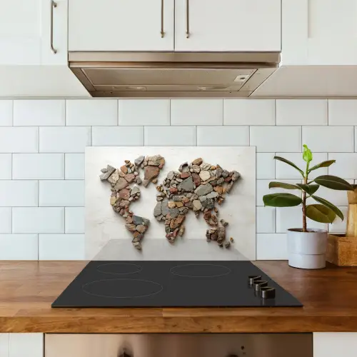 Wereldkaart - Stenen - Wit keuken achterwand spatscherm klein -sfeer2