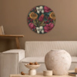 Bloemen - Patroon - Rood - Goud Akoestische PET Vilt - Rond klein 838 -sfeer1