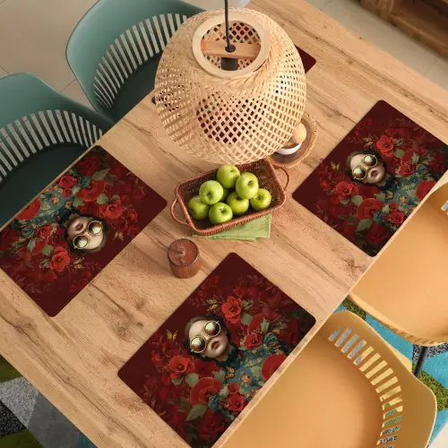 Bloemen - Dieprood - Zonnebril - Vrouw Placemat vinyl groot -zzsfeer5_Kitchenyeah-website