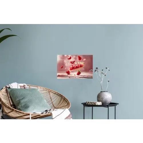 Aardbei - Taart- Eten - Roze Muursticker klein -plant