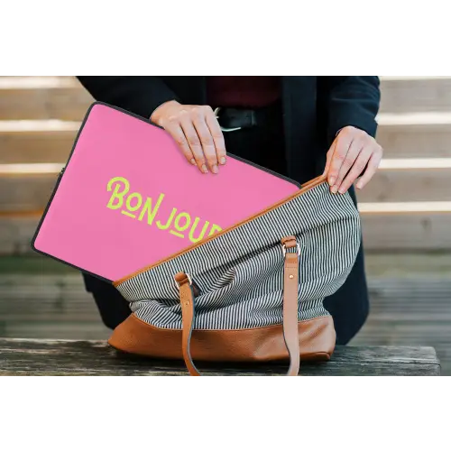 Roze - Groene Bonjour - art-deco laptophoes neopreen klein -tas