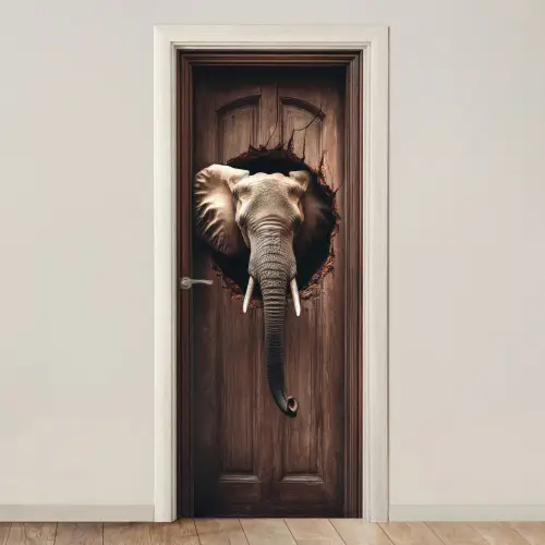 Olifant - Doorkijk - Deur - Houtlook deurposter klein -3d_beige