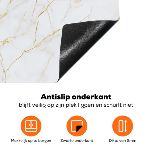 Wit - Marmer - Goud - Luxueus Inductie beschermer vinyl 3mm klein 276 -zzzzzzz-td-onderkant