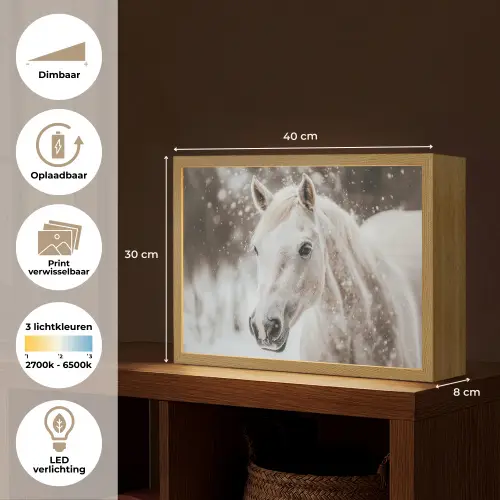 Paard - Wit - Winter - Natuur - Sneeuw - Dieren Light Box met batterij (Wandlamp) middel -USP_websiteoverzichtNL