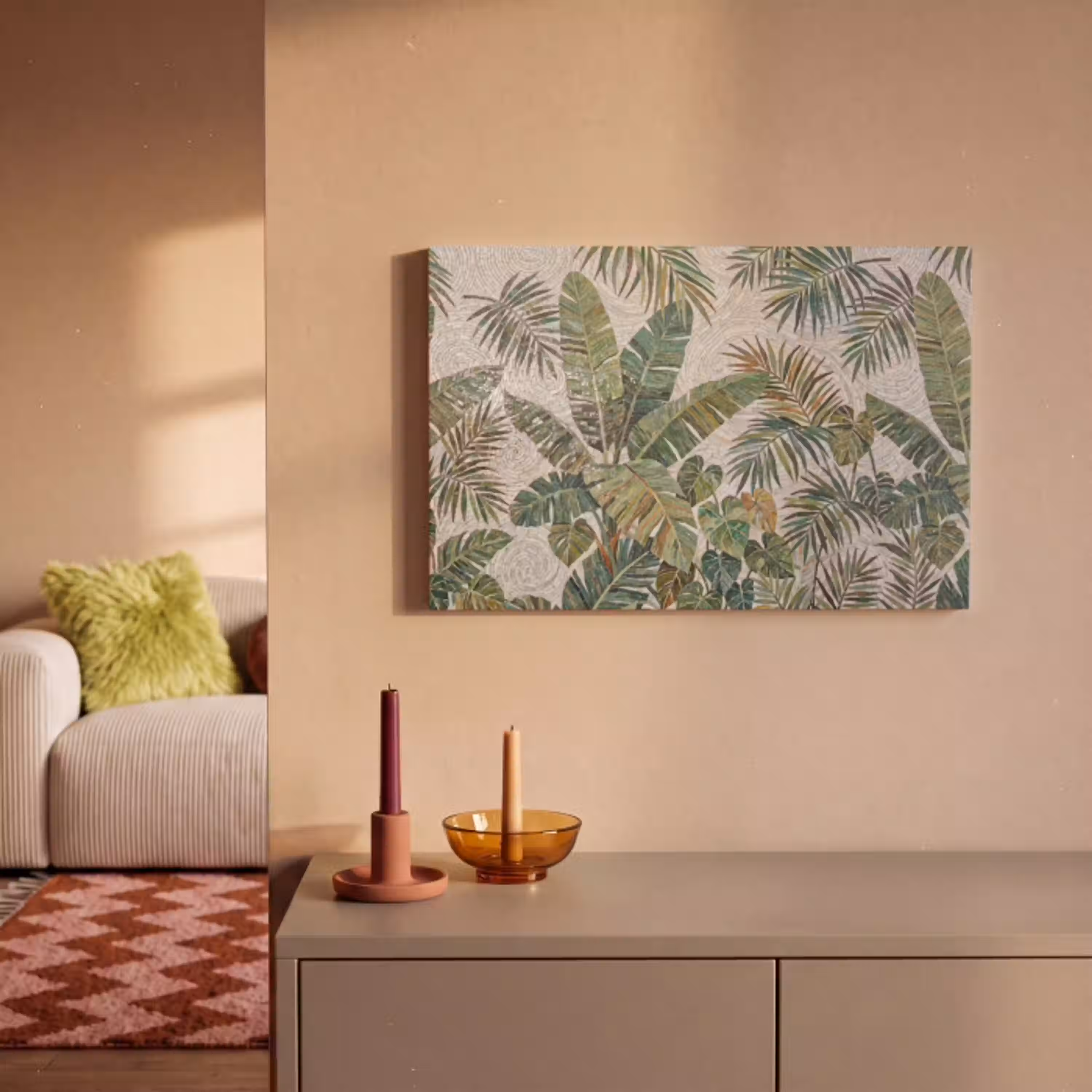Planten - Tropisch - Mozaïek - Natuur - Groen canvas 2cm klein -sfeer1