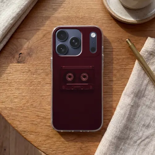 Cassetteband - Bordeaux - Vintage Telefoonhoesje iPhone 17 Pro klein -sfeer1