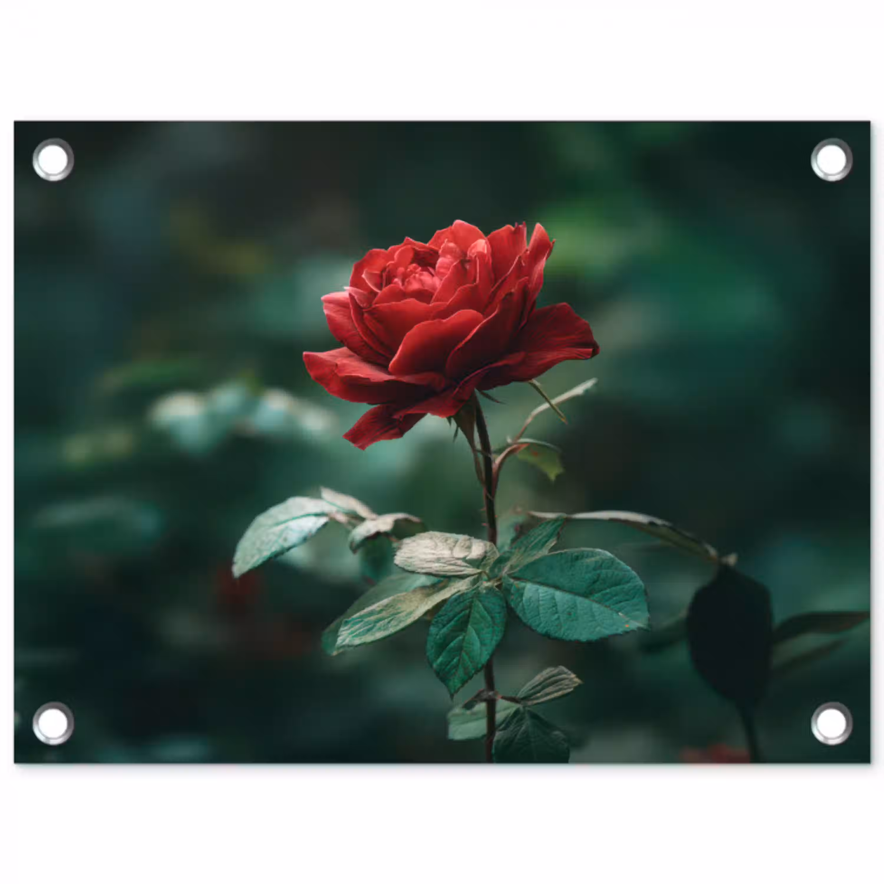 Roos - Bladeren - Dieprood tuinposter los doek klein -3d