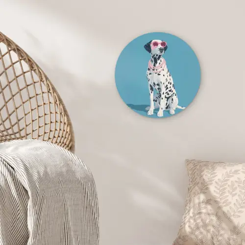 Dalmatiër - Zonnebril - Blauw Wandcirkel kunststof plaat 5mm dik klein -sfeer5