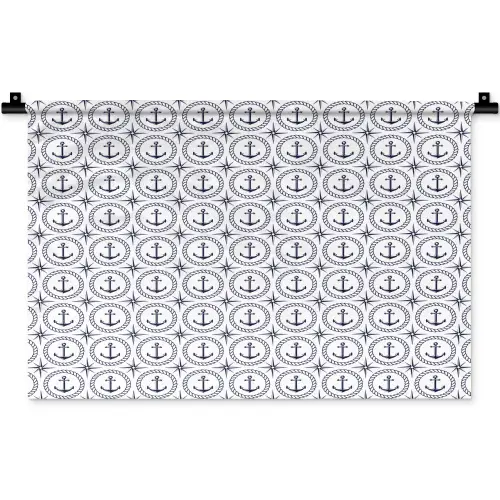 Anker - Haven - Blauw - Wit Wandkleed katoen klein 269 -zz3d