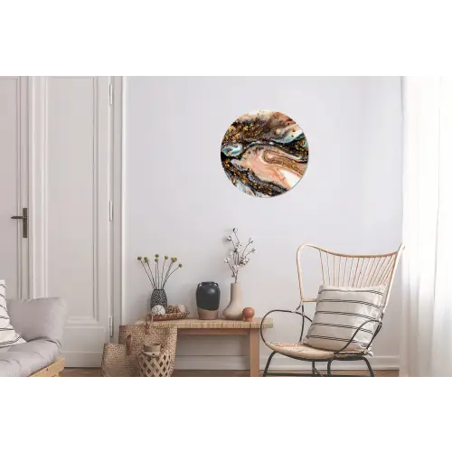 Marmerlook - Goud - Zwart - Glitter - Chic Wandcirkel aluminium klein -woonkamer
