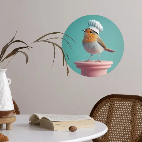 Roodborstje - Vogel - Koksmuts - Sokkel Wandcirkel behangsticker klein -sfeer3
