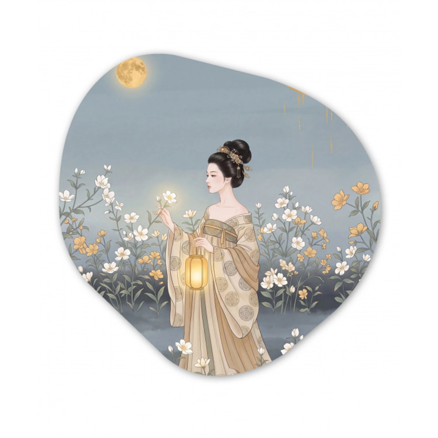 Aziatisch - Vrouw - Kimono Wandcirkel Organisch Aluminium middel -3d