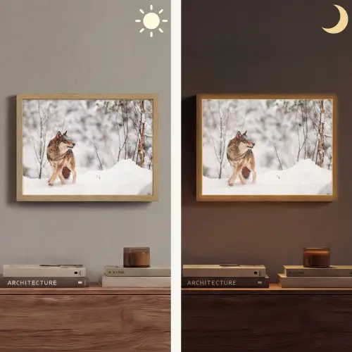 Wolf - Winter - Sneeuw - Natuur - Dieren Light Box met batterij (Wandlamp) middel -sfeer3
