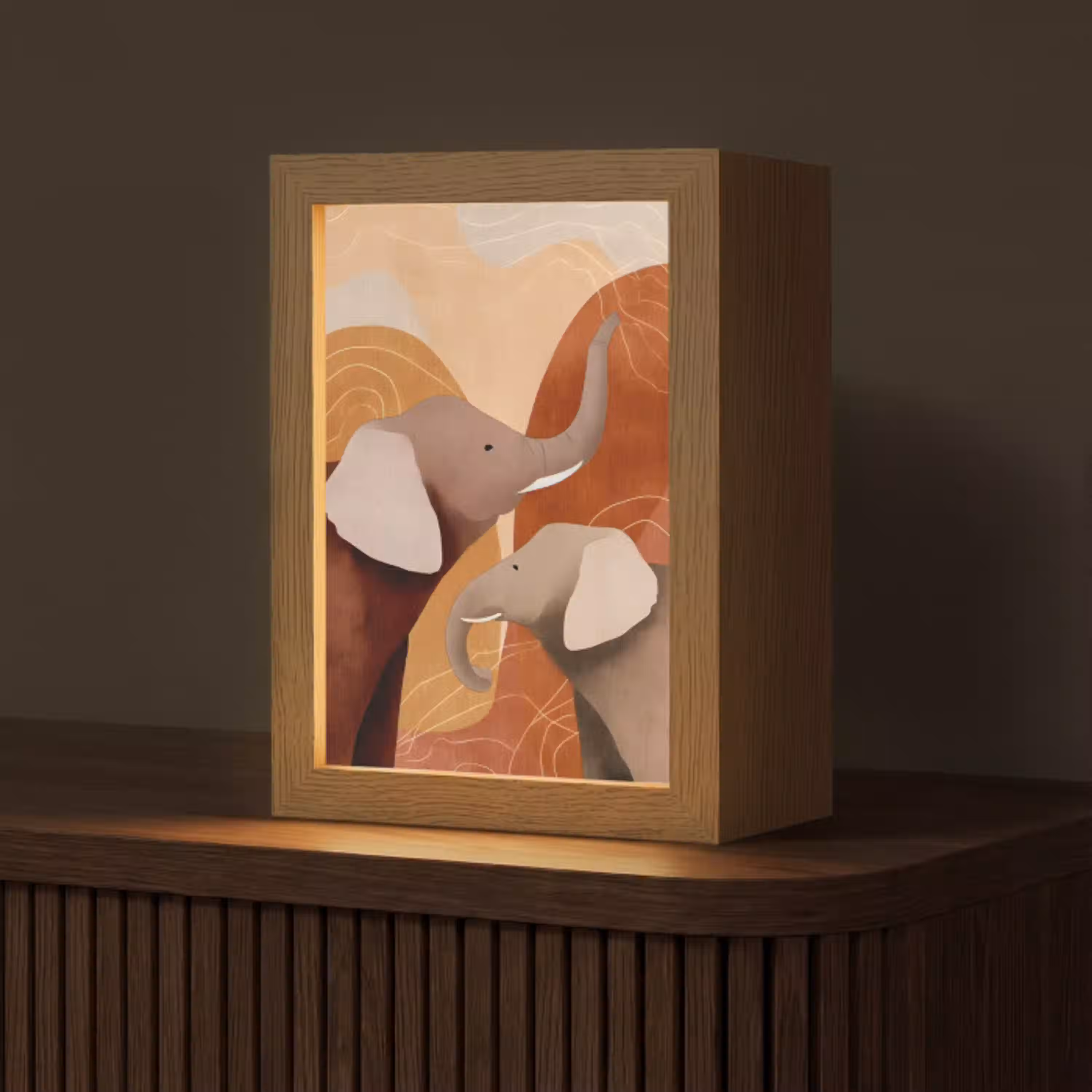 Olifanten - Oranje - Abstract Light Box met kabel (Tafellamp) klein -z3d_website