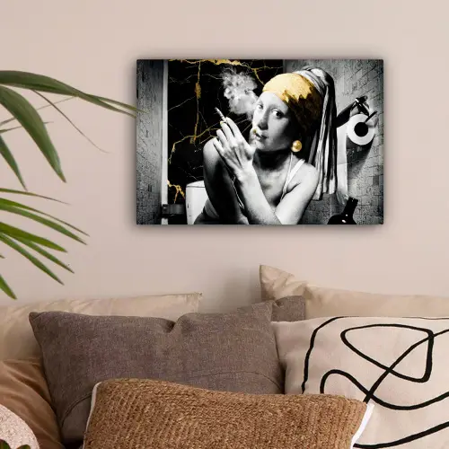 Marmerlook - Meisje met de parel - Sigaretten - Toilet - Goud - Kunst - Oude meesters canvas 2cm klein -sfeer1