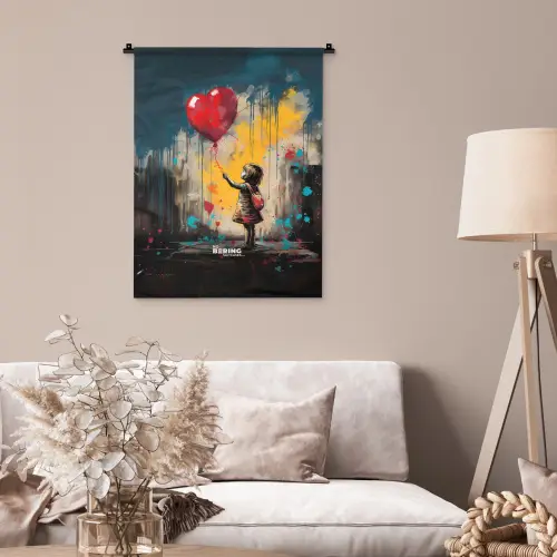 Meisje met ballon in graffiti stijl Wandkleed katoen klein -sfeer4