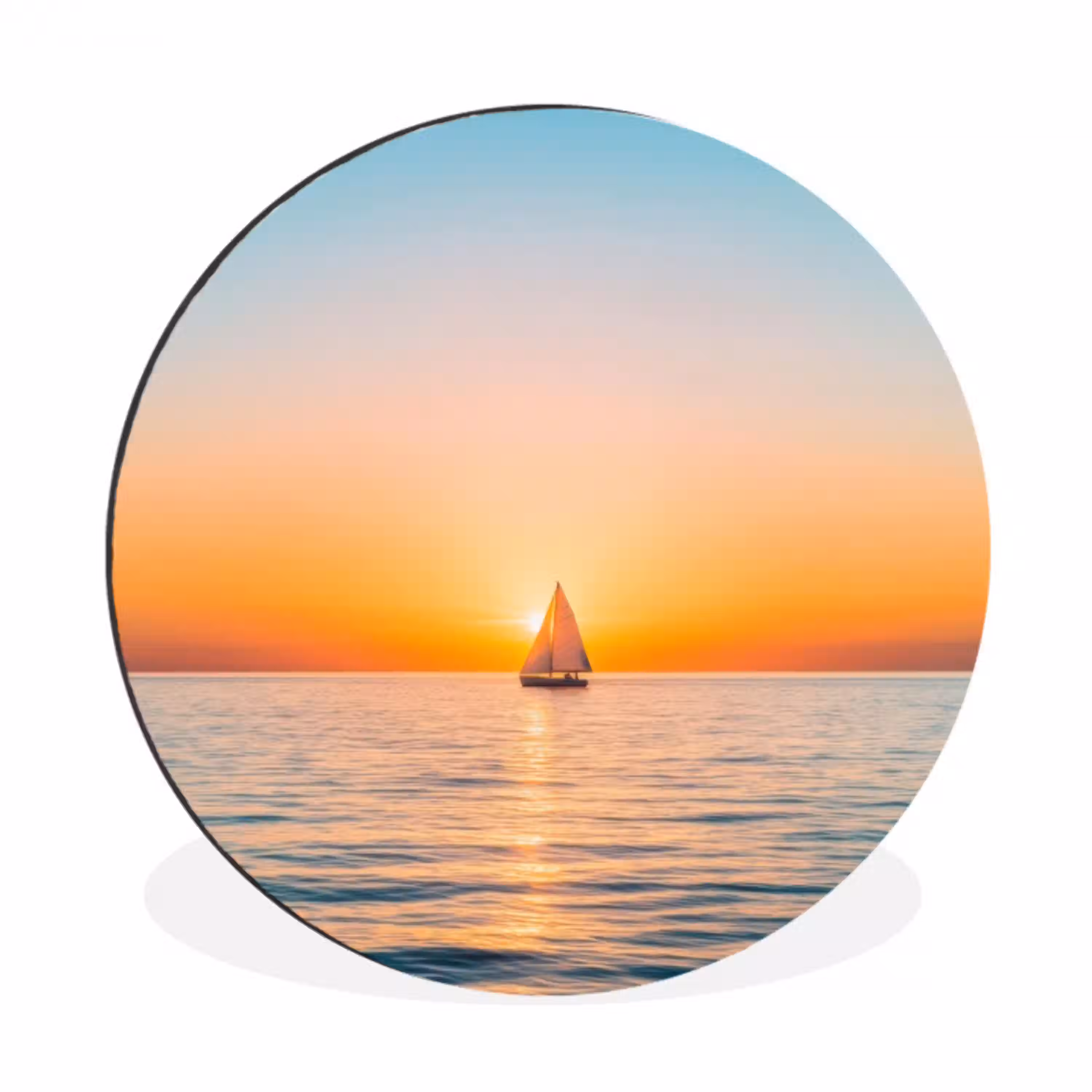 Zee - Zeilboot - Zonsondergang Wandcirkel aluminium klein -3d