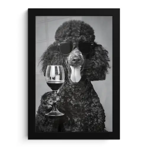 Hond - Krullen - Zonnebril - Wijn fotolijst zwart zonder passe partout klein -3d
