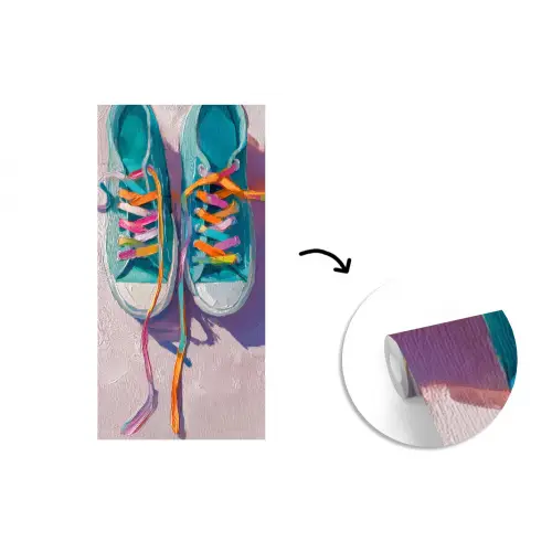 Sneakers - Veters - Kleurrijk - Schaduw fotobehang vinyl groot -3d