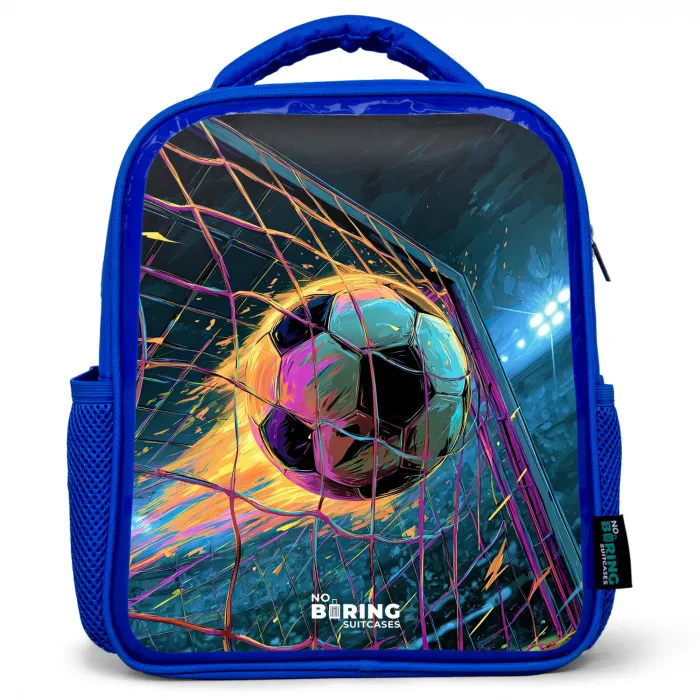 Neon - Net - Voetbal - Kleurrijk Kinderrugzak - Blauw middel -3d