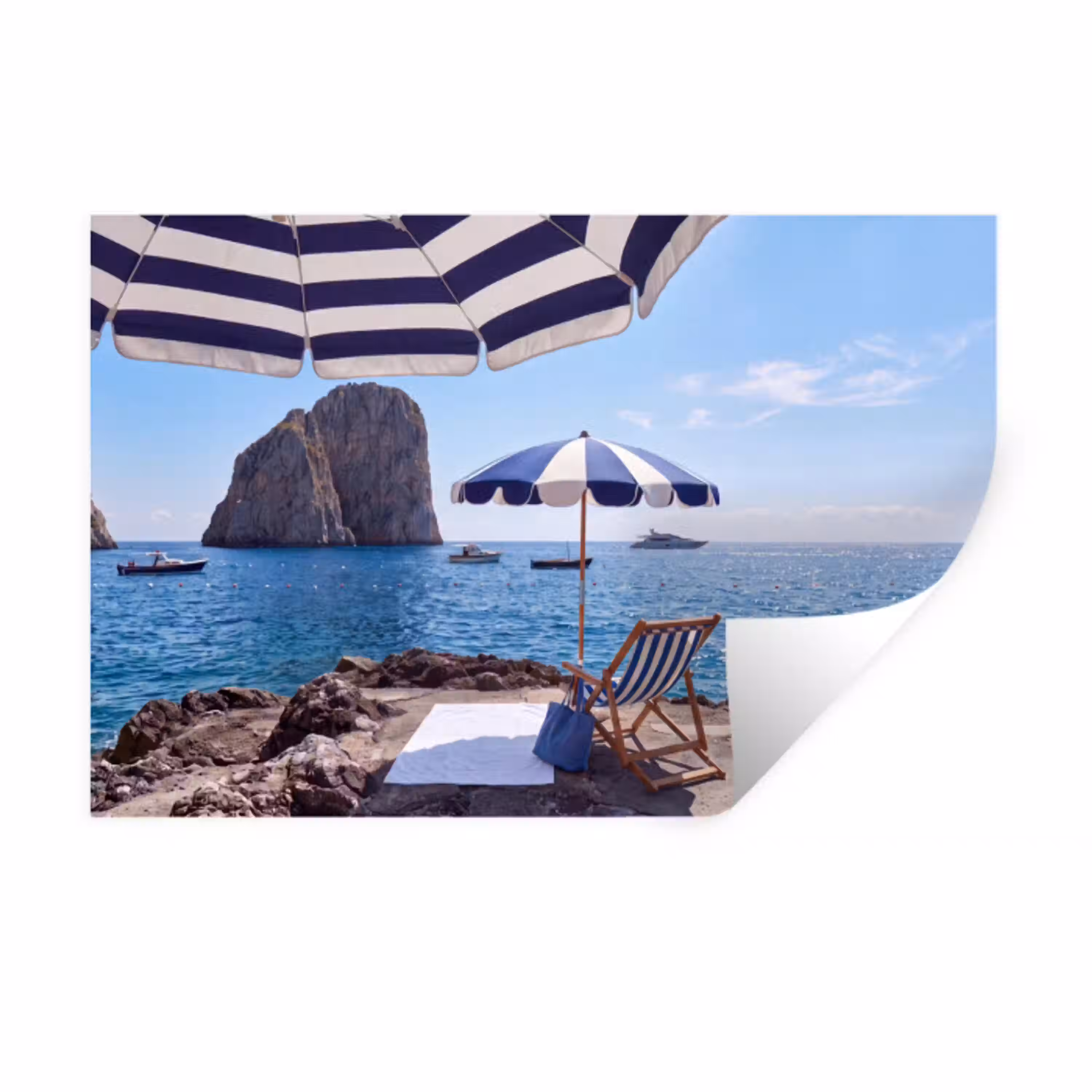 Strand - Ligstoel - Parasol - Zomer - Blauw Muursticker klein -3d