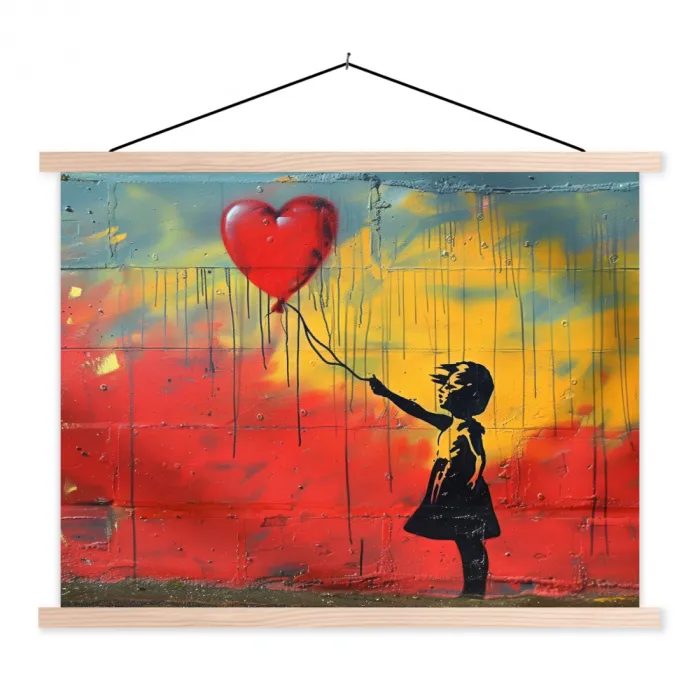 Banksy - Kunst - Graffiti - Meisje - Street art textielposter latten blank klein -3d
