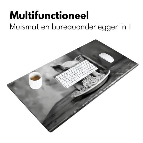 Varken - Schattig - Spaghetti - Zwart wit - Dier Muismat XXL klein -sfeer4